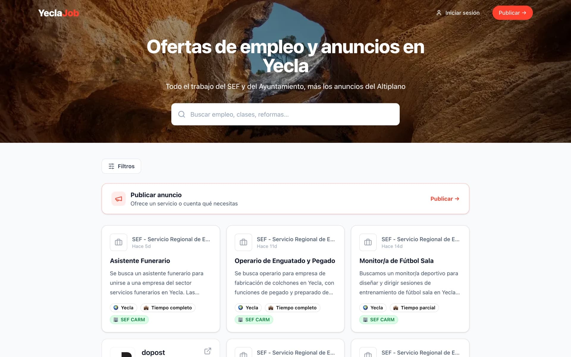 Web de YeclaJob: Ofertas de empleo y anuncios en Yecla.
